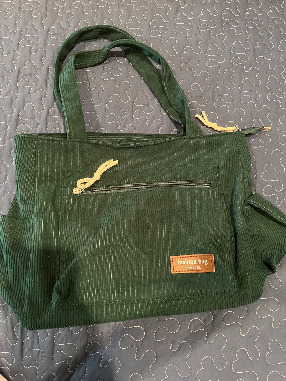 Fashion Bug Green Corduroy Tote with Contrast Tassels